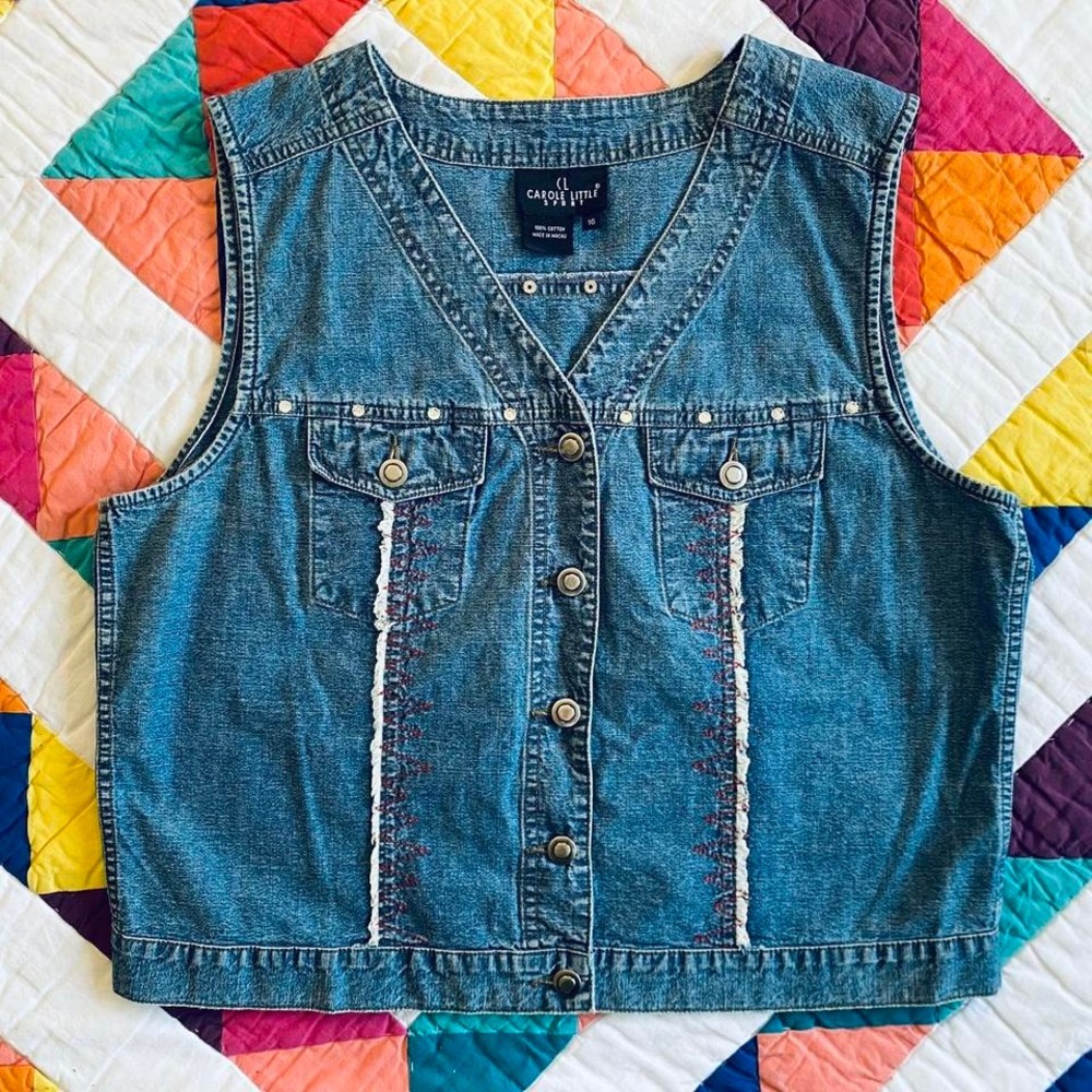 90s Embroidered Denim‎ Western Vest